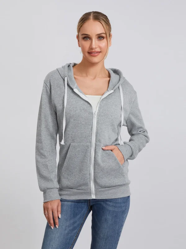 Women s Zip Up Hoodies Long Sleeve Solid Color Classic Fit Sweatshirts Jackets Streetwear Tops - Image 3