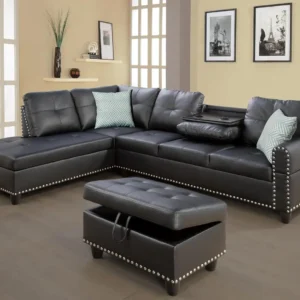 Sectional Sofa Couch, Modern 4-Seaters Living Room Furniture Sets with Chaise Lounge, Ottoman & 2 Pillows | L Shape Couch