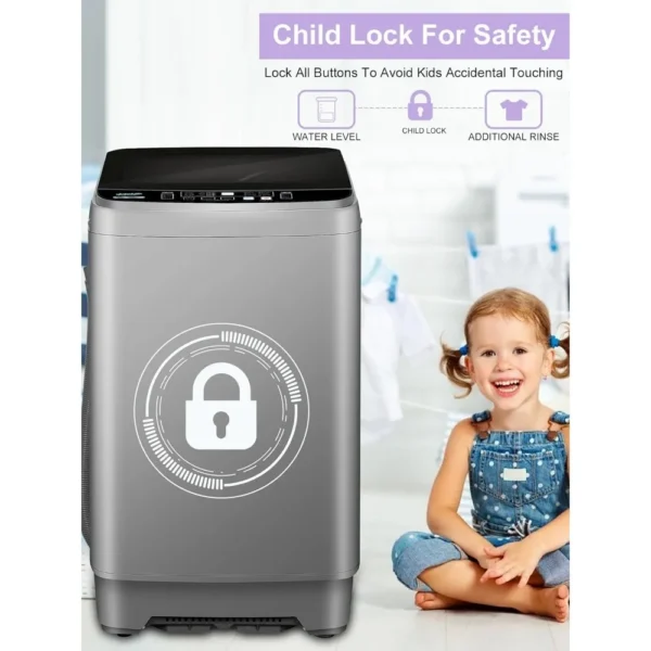 Full-Automatic Washing Machine 25 lbs Portable Washer 10 Wash Program & 8 Water Level with LED Display，Drain Pum,Ideal, Grey - Image 4