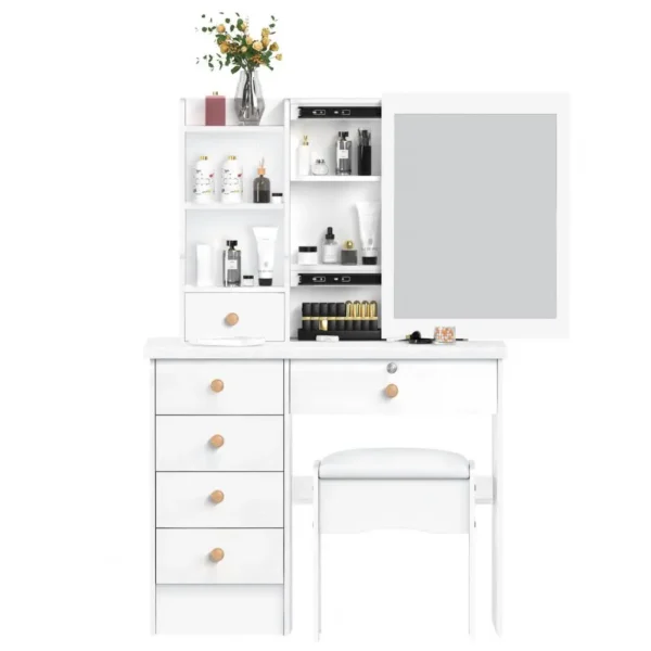 Makeup Vanities Vanity Desk with Sliding Mirror, Bedroom Dressing Table, Makeup Desk with 6 Drawers Bedroom Furniture - Image 3
