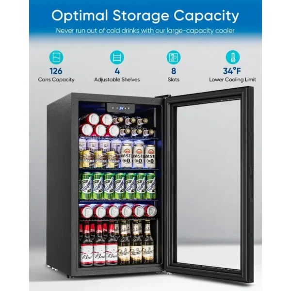 Beverage Refrigerator and Cooler - 126 Can Mini Fridge Glass Door for Soda Beer Wine - Freestanding Beverage Fridge for Bedroom - Image 2
