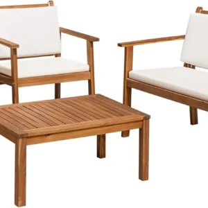 Flamaker Patio Furniture 4 Piece Outdoor Acacia Wood Patio Conversation Sofa Set with Table & Cushions Porch Furniture for Deck,