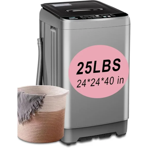 Full-Automatic Washing Machine 25 lbs Portable Washer 10 Wash Program & 8 Water Level with LED Display，Drain Pum,Ideal, Grey - Image 2