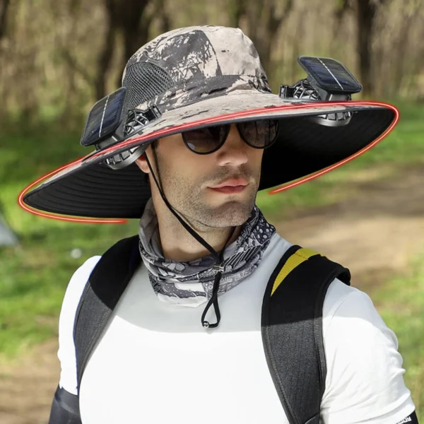 Solar Fan Hat For Men Summer Outdoor Working Fishing Sunshade Fisherman Hat Mens Solar Usb Charging Powered Visors Wide Brim Hat - Image 3