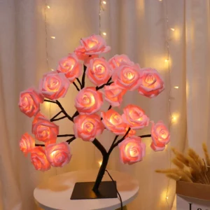 LED Rose Tree Lights 24LEDs USB Operated Table Lamp Atmosphere Lighting for Wedding Party Gift Birthday Festival Lover Home Deco