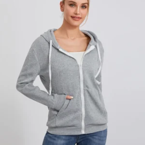 Women s Zip Up Hoodies Long Sleeve Solid Color Classic Fit Sweatshirts Jackets Streetwear Tops