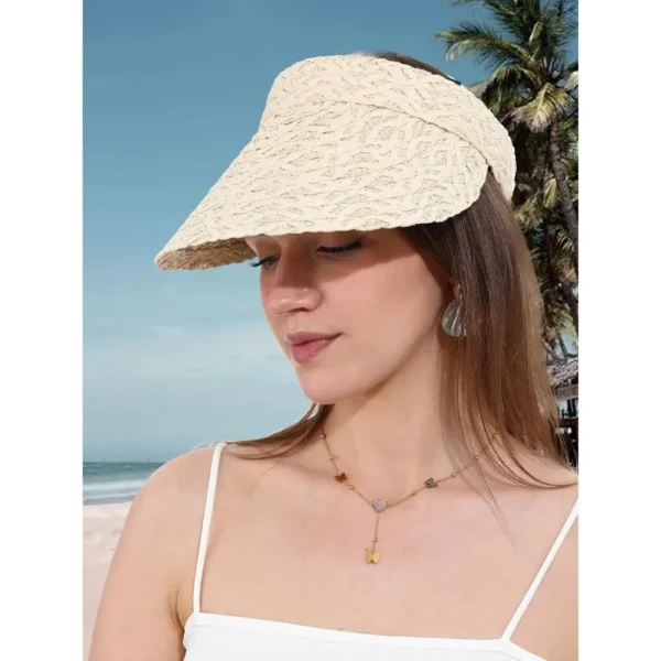 Womens Sun Hat Straw Visor UV Protection Wide Brim Packable Travel Summer Cap for Beach - Image 2