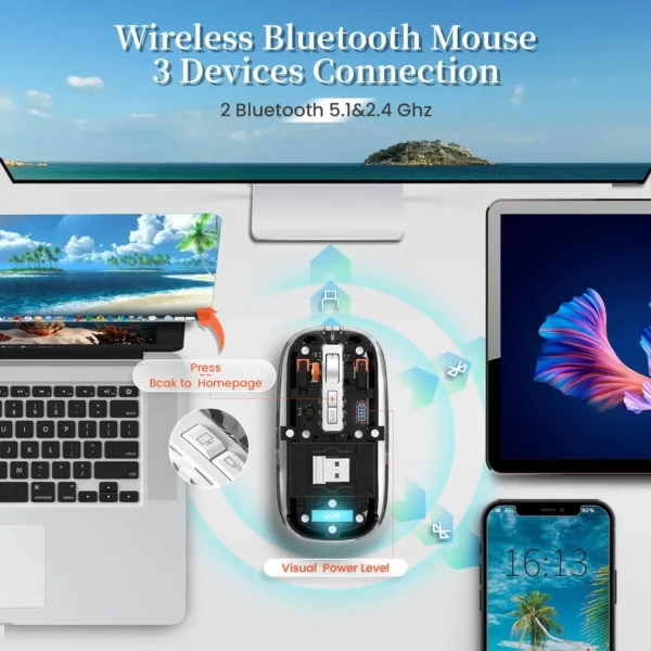 MAMBASNAKE x HXSJ T900 Wireless Bluetooth5.1&2.4G Mini Lightweight Mouse,Transparent Clear Cool - Image 5