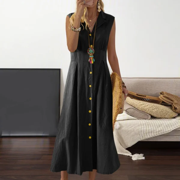 Casual Loose Sleeveless Shirt Dress Solid Color Button Cotton Linen Blend Dress Elegant Vacation Holiday Dresses платье женское - Image 4