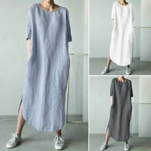 Linen Loose Maternity Tops Dresses for Pregnant Women Pleated Short Sleeve Dress Vestidos Outfits Pregnancy Clothing Plus Size