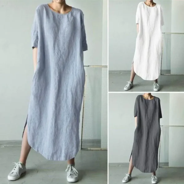 Linen Loose Maternity Tops Dresses for Pregnant Women Pleated Short Sleeve Dress Vestidos Outfits Pregnancy Clothing Plus Size