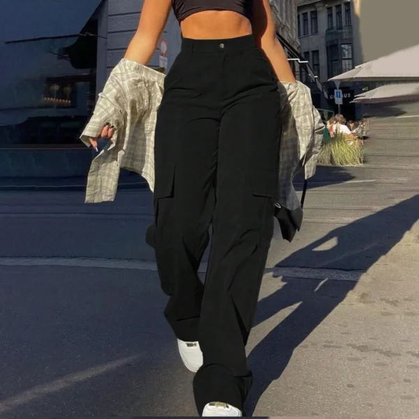 2024 Fashion Harajuku Cotton Linen Trousers Stretch Twill High Waisted Wide Leg Pants Casual Straight Leg Chino Y2k Clothes - Image 2