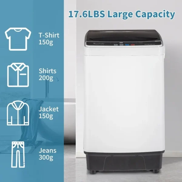 ROVSUN 17.6lbs Full Automatic Washing Machine, 2 in 1 Portable Laundry ClothesWasher with Drain Pump, Compact Washer and Dryer - Image 2