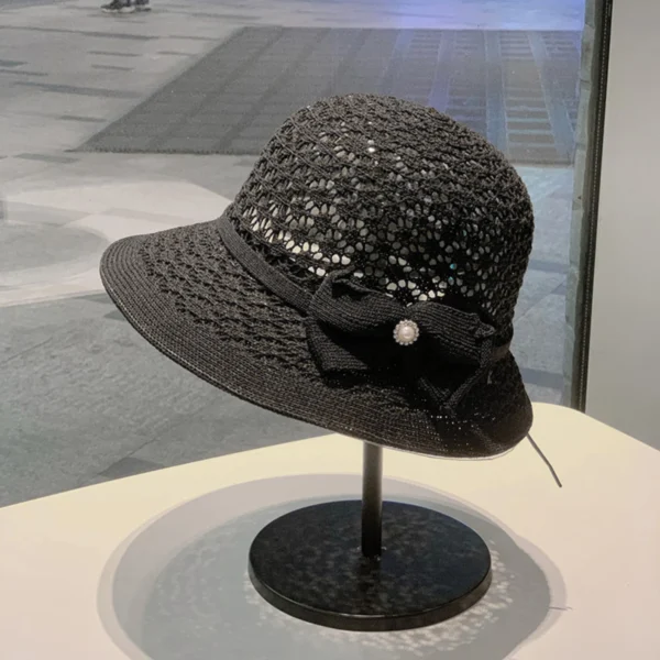 Fashionable Women s Sun Hat Stylish Wide Brim Straw Hat with Chic Hollowed Bow Design for Trendy Summer Look and Outdoor - Image 4