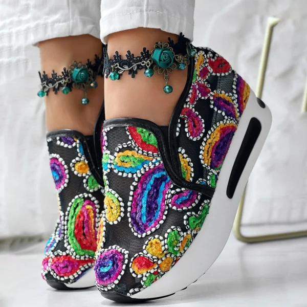 Summer Walking Sandals For Women Women'S Floral Embroidered Mesh Sneakers Casual Breathable Spring And Insulated Casual Shoes - Image 2