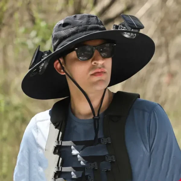 Wide Brim Solar Fan Outdoor Fishing Hat, Sunscreen Sun Hat with Fan - Image 6