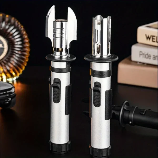 Windproof Gas Torch Lighter, Metal Butane Kitchen Lighter with Safety Lock, Adjustable Flame Refillable BBQ Candle Jet Lighters - Image 4