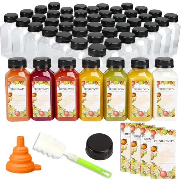 100pcs 8oz Clear Plastic Juice Bottles with Caps Cleaning Brush Funnel Tamper Evident Ideal Juicing Parties Beverages - Image 2