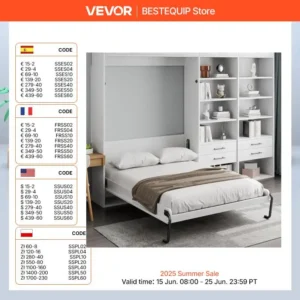 VEVOR Murphy Bed Kit Full Size Vertical Deluxe DIY Wall Mechanical Hardware Pneumatic Lever Heavy Duty Frame for Guestroom