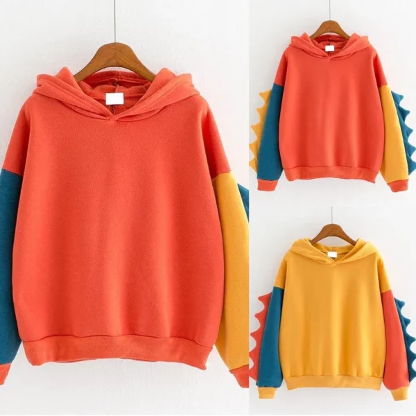 Cute Cartoon Dinosaur Shape Hoodie Sweatshirt Women Long Sleeve Color Block Pullover Hoodie Fall Winter Loose Soft Fleece Hoodie - Image 5