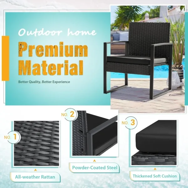 3 Pieces Patio Set Outdoor Wicker Furniture Modern Rattan Chair Conversation with Coffee Table, Garden Furniture Sets - Image 5