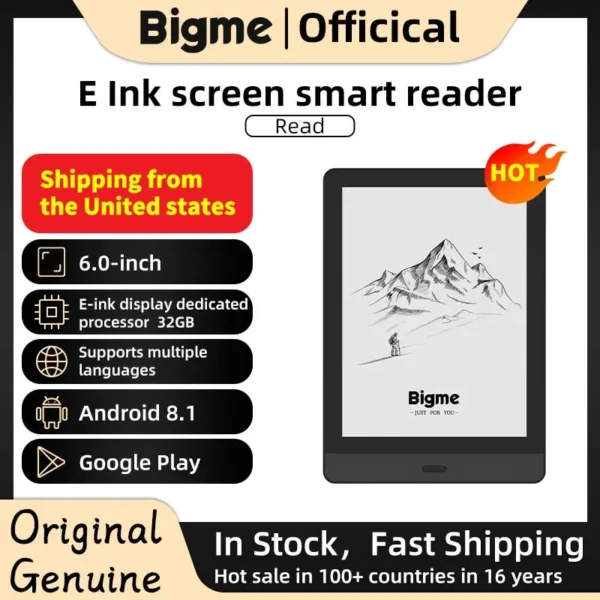 Bigme Read ebook reader, 6'' e-ink screen electronic book, Android system,support google play, Eink screen ebook tablet