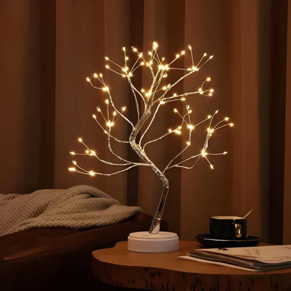 Desktop bonsai lamp lamp LED desktop night light iron tree silver branch pearl gold leaf star Christmas tree - Image 3