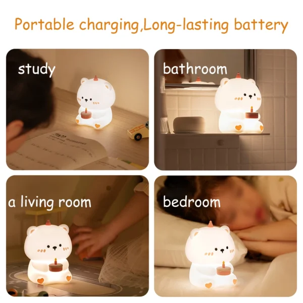 LED Cake Bear Night Light Silicone Pat Light Bedroom Bedside Rechargeable Atmosphere Lamp Christmas/Birthday Gift For Boys/Girls - Image 6