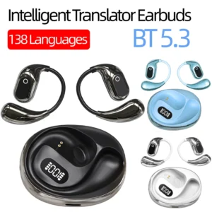 AI Real Time AI Translator Earbuds Bluetooth-Compatible 5.3 Translation Earphones Open Ear Headphones for Sports Business Travel