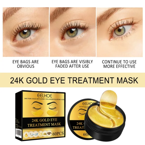 60PCS 24K Gold Eye Mask Anti Dark Circles Removal Eyes Bags Moisturizing Firming Eye Patches Eyes Skin Care Products - Image 5
