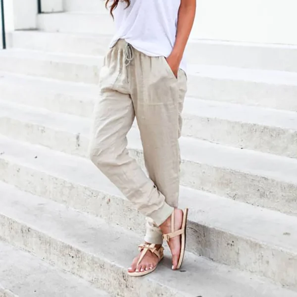 Tops Cotton Linen Drawstring Y2k Cargo Pants Women Streetwear Elastic Waist Pants Casual Trousers With Pockets Straight Trousers - Image 2