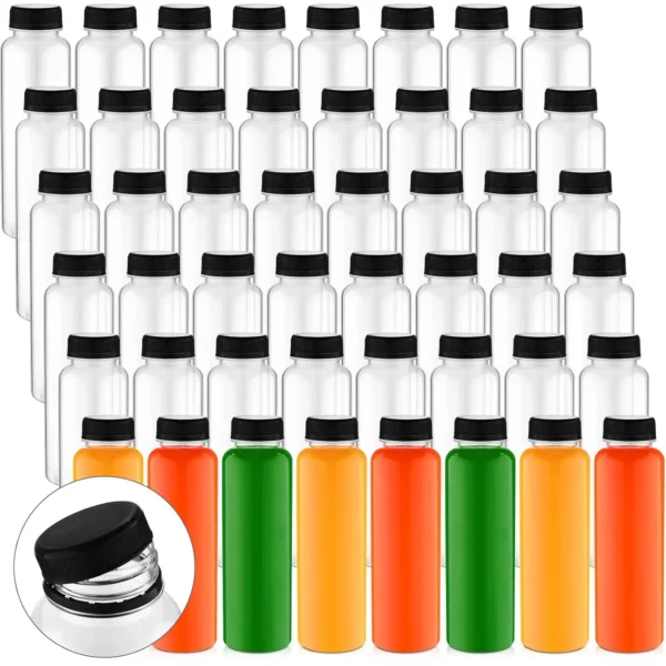 200Pack Plastic Juice Bottles with Caps Clear Reusable Drink Containers with Caps Empty PET Beverages Bottles Bulk (Black,12 OZ) - Image 2