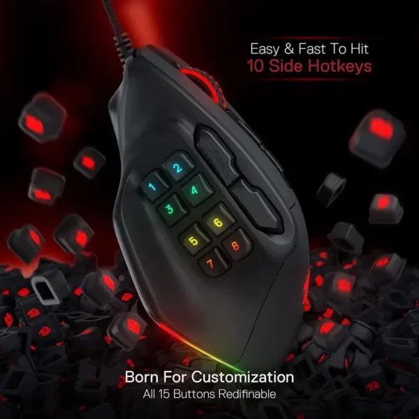 Redragon M811 Aatrox MMO Gaming Mouse, 15 Programmable Buttons Wired RGB Gamer Mouse w/ Ergonomic Natural Grip Build - Image 2