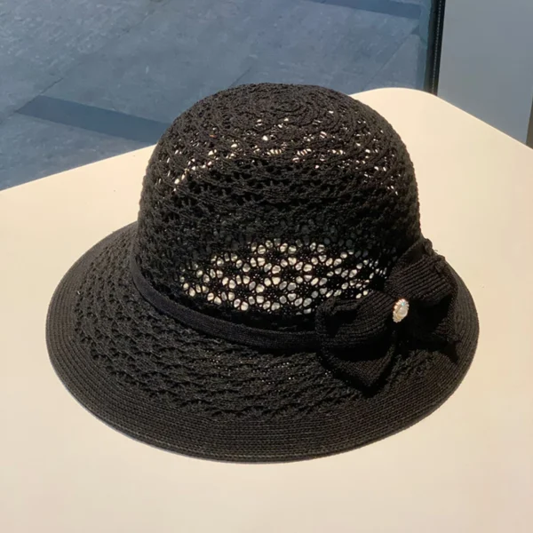 Fashionable Women s Sun Hat Stylish Wide Brim Straw Hat with Chic Hollowed Bow Design for Trendy Summer Look and Outdoor - Image 3