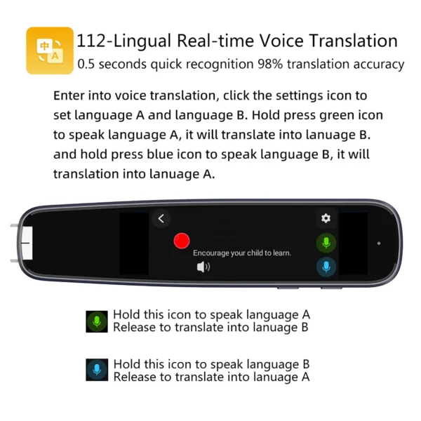 Portable Translation Pen 2.99inch Screen Scanning Translator 112 Languages Online Offline Translation Electronic Dictionary Pen - Image 2