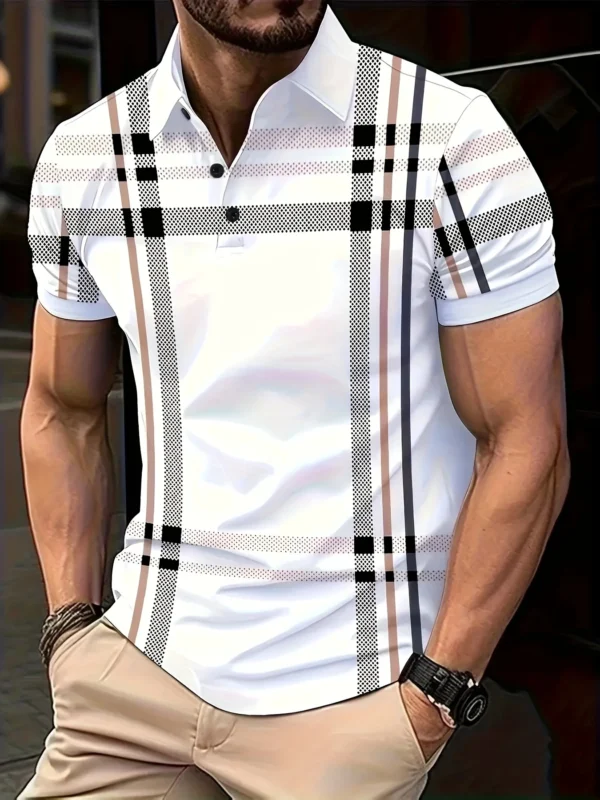2024 new casual lapel polo shirt, men's fashionable versatile trend top summer pullover short sleeved t-shirt - Image 3