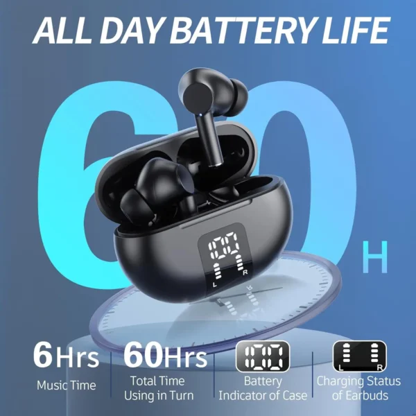 Wireless Earphone Bluetooth 5.3 Headphone 60H Playback LED Power Display Ear Buds Mic Noise Cancellation Stereo Sound Earphones - Image 2