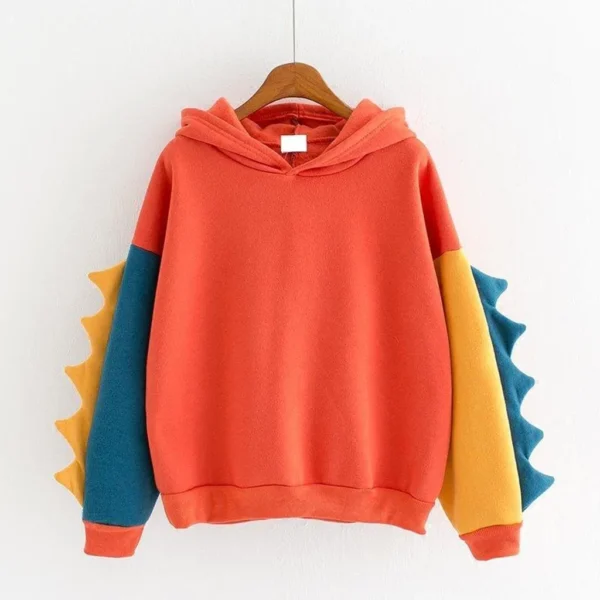 Cute Cartoon Dinosaur Shape Hoodie Sweatshirt Women Long Sleeve Color Block Pullover Hoodie Fall Winter Loose Soft Fleece Hoodie - Image 4