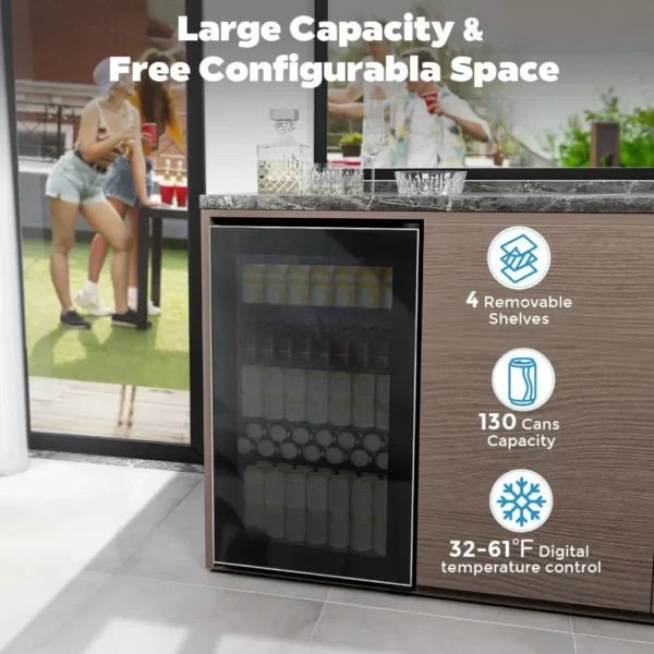 Beverage Refrigerator and Cooler, Mini Fridge 130 Can, Little Cooler with Digital Display 32~61℉, Refrigerator with 4 Shelves - Image 2