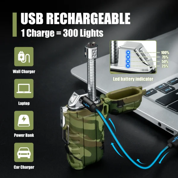 Waterproof Electric Lighter Windproof Dual Arc USB Rechargeable Flameless Plasma Lighters for Camping Hiking Survival Tactical - Image 5