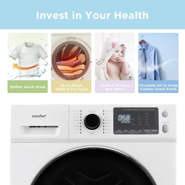 COMFEE’ 24"Washer and Dryer Combo 2.7cu.ft 26lbs Washing Machine Steam Care, Overnight Dry, No Shaking Front Load Full-Automatic - Image 3