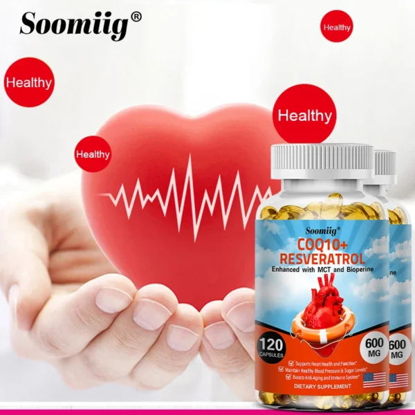 120 CoQ10 + Resveratrol Capsules Supplement to Support Energy, Vitamins, Heart Health and Blood Pressure Levels - Image 6