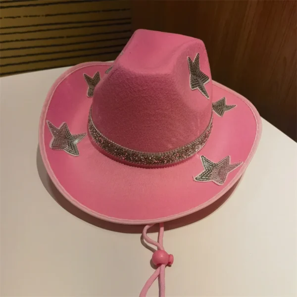 Women Glitter Cowboy Hat with Sequin Stars and Wide Brim Stylish Western Beach Hat for Wedding Carnival Rave Party and - Image 3