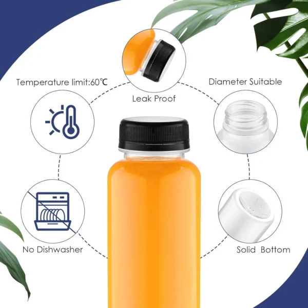 200Pack Plastic Juice Bottles with Caps Clear Reusable Drink Containers with Caps Empty PET Beverages Bottles Bulk (Black,12 OZ) - Image 4