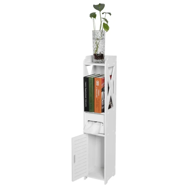 80x15.5x15CM Bathroom Toilet Furniture Cabinet White Wood Cupboard Shelf Tissue Storage Rack - Image 5