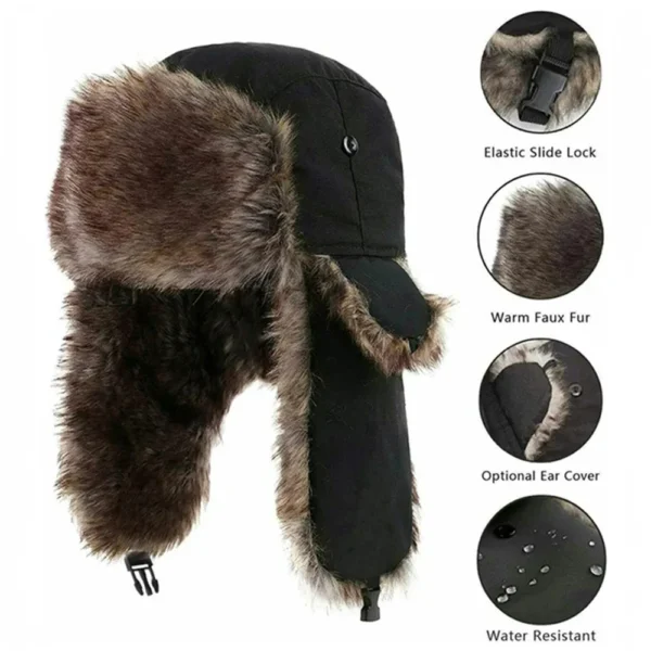 Unisex Warm Mens Women Trapper Cap Aviator Trooper Earflap Winter Flaps Ski Hat New Bomber Hats Russian Ski Hat Faux Fur Hats - Image 5