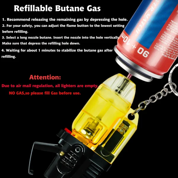 5 Pack of Cool Jet Flame Torch Lighter Refillable Butane Windproof Design with Keychain and Flame Fixed Lock(Without Butane) - Image 3