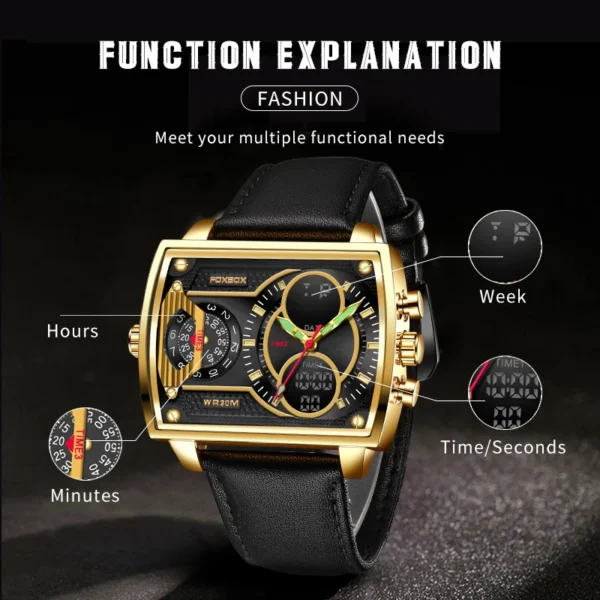 LIGE Digital Men's Watches Fashion Square Military Stainless Casual Sports Quartz Electronic Watch Waterproof Male Alarm Clocks - Image 3