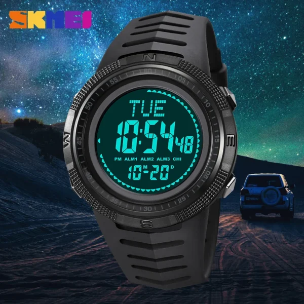 SKMEI Men's Sport Military Digital Men Watch For Men Waterproof Electronic Countdown Mens Wristwatches Outdoors Clock + Compass - Image 3