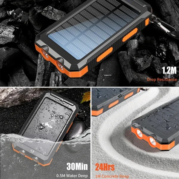 10000mAh Solar Charging Power Bank,Dual USB & Type C Output Port Multicharger Power Bank with Flashlight and Compass - Image 3